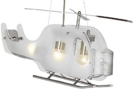 1 x Novelty Satin Silver Helicopter Ceiling Light With Frosted Glass - Ex Display Stock - CL298 - Re