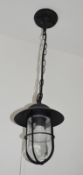 1 x WELL GLASS 1-Light Outdoor Pendant Light On Chain (14327), Matt Black, Clear Glass - Ex Display