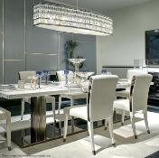 4 x FENDI CASA Elisa Leather Upholstered Dining Chairs - Colour: Light Fawn / Brass - Ref: 5391999 N
