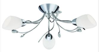 1 x Gardenia Chrome 3 Light Semi-flush With Crystal Detail & Opal Glass Shades - Ex Display Stock -