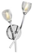 1 x ZAZI Chrome Twin Wall Light With Textured Tulip Clear Glass Shades - IP44 Rated - With Ex Displa