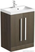 1 x Arden Walnut 600mm Vanity Unit (ARWAFL600) - New / Unused Stock - Dimensions: Height 855 mm x Wi