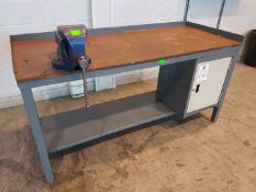 Steel Workbench with Vice and cupboard
