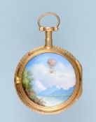 Gold and Enamel Watch with Rare Ballooning Scene