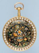 Unusual Gold and Enamel Cylinder Pocket Watch by Brockbanks