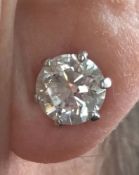 3.60ct Diamond Solitaire Earrings 18ct Gold Studs Valuation Cert Inc