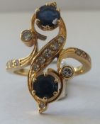 Antique Sapphire and Diamond 18ct gold French Scrolled Ring