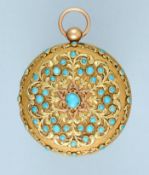Turquoise Set Gold Verge Hunter Pocket Watch