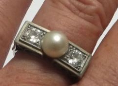 Antique Diamond Platinum Ring 18ct Gold Pearl Band