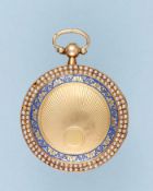 Pearl Set Gold and Enamel Pendant Watch