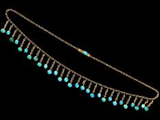 c1900 Turquoise Drops on 15ct Gold Necklace