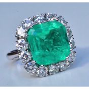 Emerald and Diamond Cluster Ring