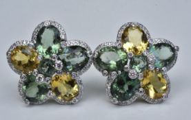 Diamond Citrine and Aventurine Earrings set in 18k White Gold