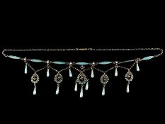 Marius Hammer Skonvirke Art Nouveau Enamel Silver Necklace