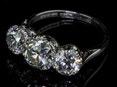 3.79 Carat 3 Stone Fine Diamonds on Platinum Ring & Certificate
