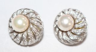 Cluster Head Pearl & Diamond 18ct White Gold Earrings