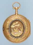 Three Colour Gold Verge Pocket Watch with Hunting Scene