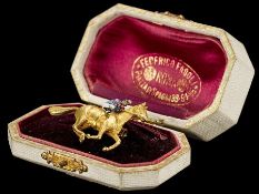 1957 Fine 18 Carat Gold and Enamelled Jockey Brooch