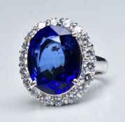 Sapphire and Diamond Cluster Ring