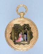 Pretty Ladies Gold and Enamel Cylinder Pocket Watch