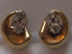 Antique Cushion Cut Diamond Earrings 18ct gold Circa 1930s Clip on Fittings
