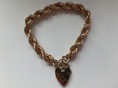 9ct Gold Padlock Graduating Rope Chain Bracelet 40 g