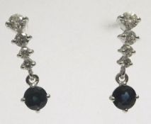 Sapphire and Diamond Earrings 18k White Gold Earrings