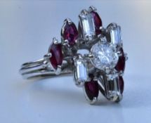 Diamond and Ruby Cluster Ring set in 18k White Gold