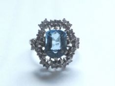 Antique 18ct White Gold Blue Ceylon & Diamond Ring