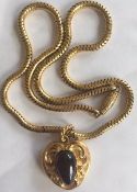 Victorian 18ct Gold Snake Necklace Garnet Locket Heart Pendant