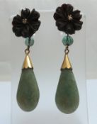 Antique Jade & Diamond 18ct Gold Earrings