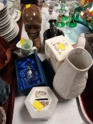 Royal Doulton Bunnykins money box, Wedgwood Tiggy Winkle money box, Portmeirion Parian ware jug,