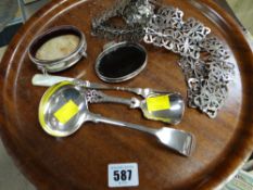 Small hallmarked silver & tortoise shell decorated trinket box & hallmarked shovel spoon together