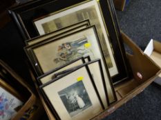A box of framed prints including Cries of London, military etc