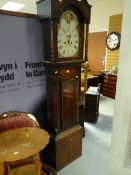 An antique oak cased with ebonized banding decoration longcase eight-day clock with a painted moon
