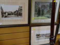 Framed pastel of a woodland scene signed P WEBB, dated '84 together with two framed sepia prints