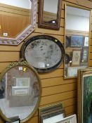 Vintage gilt framed oval mirror together with a smaller Chinese lacquer decorated mirror plus