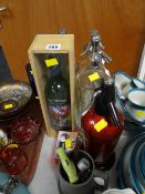 Parcel of drink related items including vintage soda siphons, boxed anniversary wine bottle etc