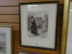 MONTAGU BARSTOW ink wash - young lady with bonnet & dress being chased by a gaggle of geese, signed
