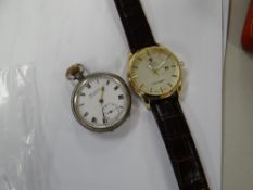 Hallmarked silver pocket watch together with a modern gents wristwatch