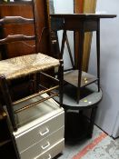 A parcel of furniture items including a circular metal topped & decorated side table together with a