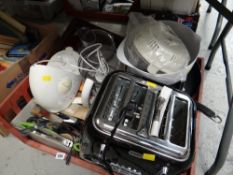 Crate of kitchen items including Breville toaster, Moulinex mixer blender etc