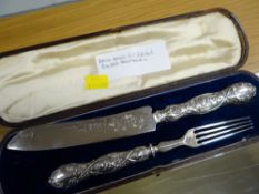 Cased Victorian hallmarked silver knife & fork set