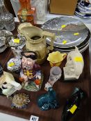 Tray of various china ornaments including Wade tortoise, Poole dolphin & sea lion, Royal Doulton
