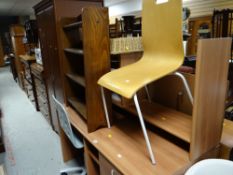 A modern Maskreys desk, chair, various shelving, metal legged chair etc