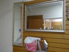 A modern wooden silver framed wall mirror together with a similar hall mirror & vintage wall mirror