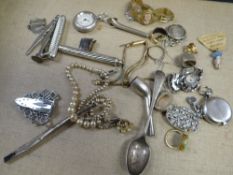 A parcel of hallmarked silver & white metal collectables including pen knife, fob watch etc