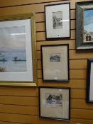 Three early twentieth century etchings of buildings, indistinctly signed, various sizes