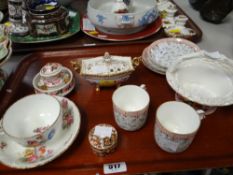 A believed Coalport ink stand painted with wild roses & with three pen holders on three bun feet