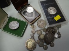 Parcel of silver coins including the United States of America one dollar, silver sixpence's, Queen